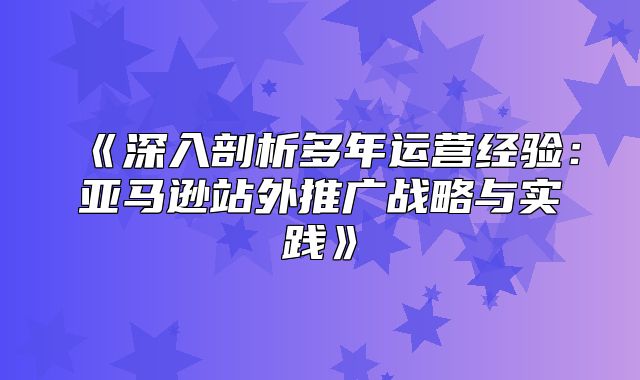 深入剖析多年运营经验：亚马逊站外推广战略与实践