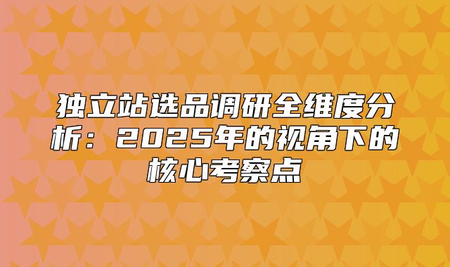 独立站选品调研全维度分析：2025年的视角下的核心考察点
