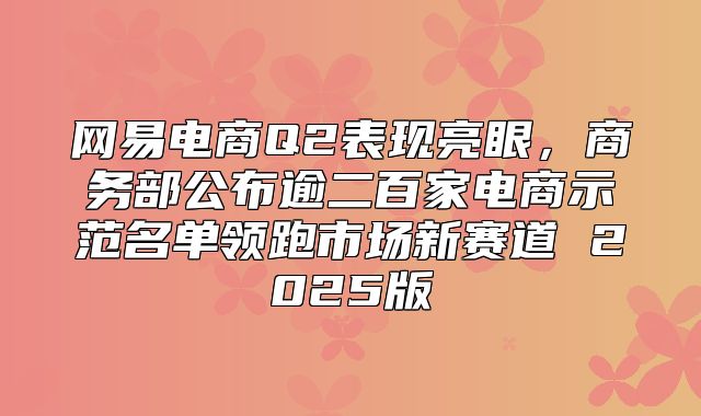 网易电商Q2表现亮眼，商务部公布逾二百家电商示范名单领跑市场新赛道 2025版