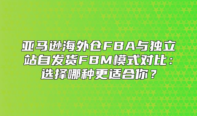 亚马逊海外仓FBA与独立站自发货FBM模式对比：选择哪种更适合你？