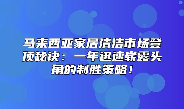 马来西亚家居清洁市场登顶秘诀：一年迅速崭露头角的制胜策略！