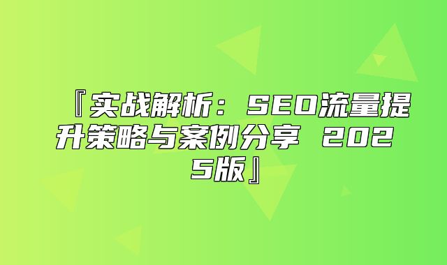 『实战解析：SEO流量提升策略与案例分享 2025版』