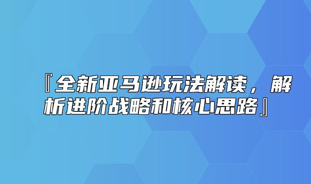 『全新亚马逊玩法解读，解析进阶战略和核心思路』