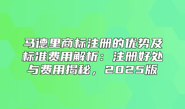 马德里商标注册的优势及标准费用解析：注册好处与费用揭秘，2025版