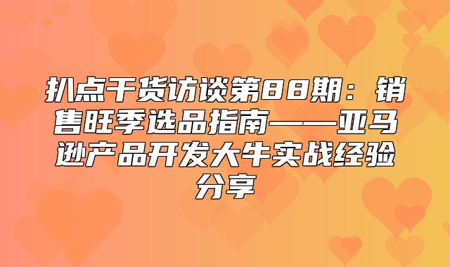 扒点干货访谈第88期：销售旺季选品指南——亚马逊产品开发大牛实战经验分享