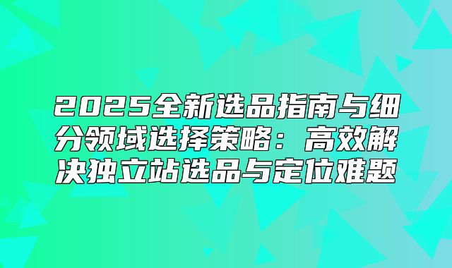 2025全新选品指南与细分领域选择策略：高效解决独立站选品与定位难题