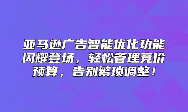 亚马逊广告智能优化功能闪耀登场，轻松管理竞价预算，告别繁琐调整！