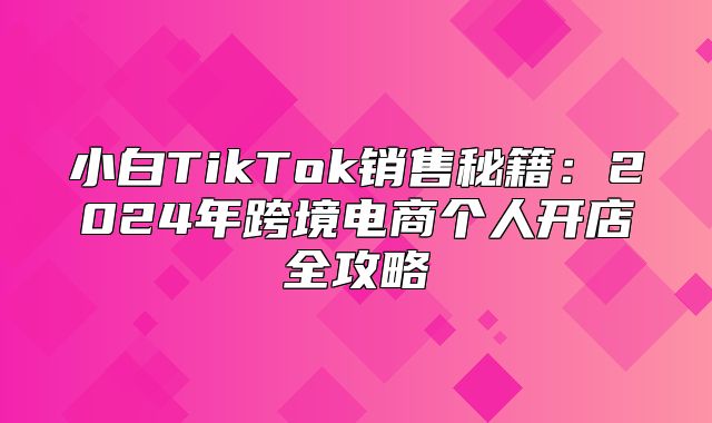 小白TikTok销售秘籍：2025年跨境电商个人开店全攻略