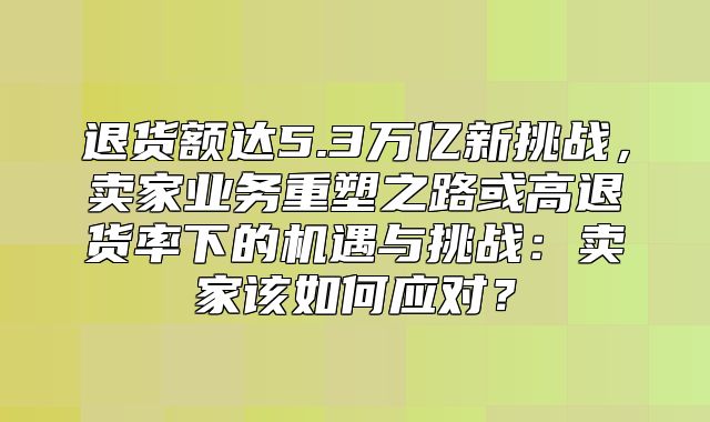 退货额达5.3万亿新挑战，卖家业务重塑之路或高退货率下的机遇与挑战：卖家该如何应对？