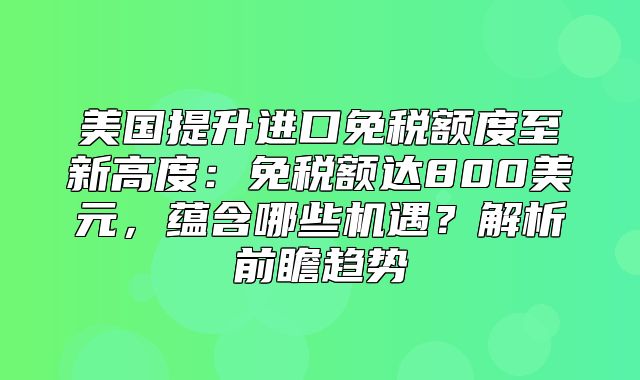 美国提升进口免税额度至新高度：免税额达800美元，蕴含哪些机遇？解析前瞻趋势