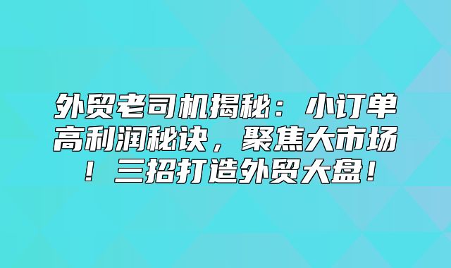 外贸老司机揭秘：小订单高利润秘诀，聚焦大市场！三招打造外贸大盘！