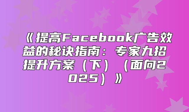 提高Facebook广告效益的秘诀指南：专家九招提升方案下面向2025