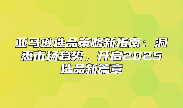 亚马逊选品策略新指南：洞悉市场趋势，开启2025选品新篇章