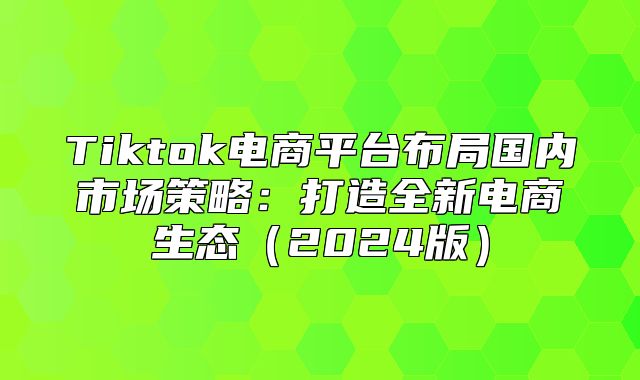 Tiktok电商平台布局国内市场策略：打造全新电商生态2025版