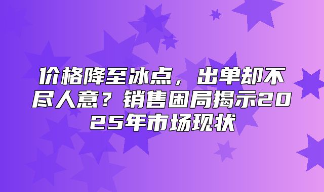 价格降至冰点，出单却不尽人意？销售困局揭示2025年市场现状
