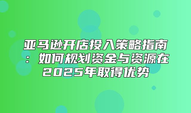 亚马逊开店投入策略指南：如何规划资金与资源在2025年取得优势