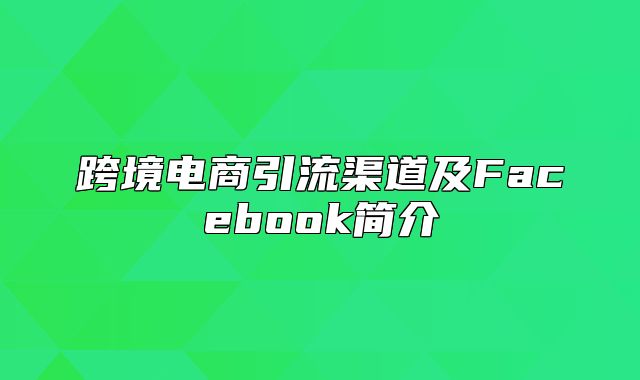 跨境电商引流渠道及Facebook简介