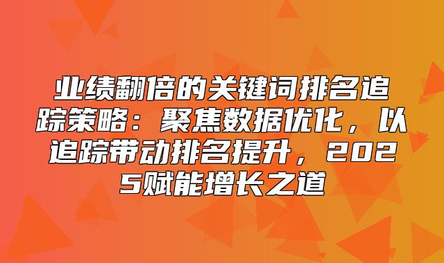 业绩翻倍的关键词排名追踪策略：聚焦数据优化，以追踪带动排名提升，2025赋能增长之道