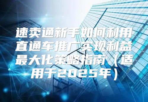 速卖通新手如何利用直通车推广实现利益最大化策略指南适用于2025年