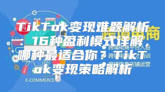 TikTok变现难题解析：16种盈利模式详解，哪种最适合你？TikTok变现策略解析