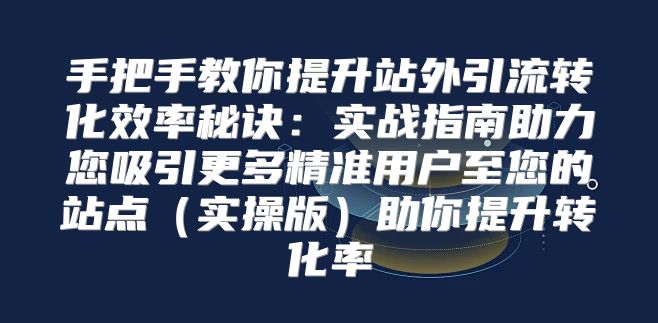 手把手教你提升站外引流转化效率秘诀：实战指南助力您吸引更多精准用户至您的站点实操版助你提升转化率