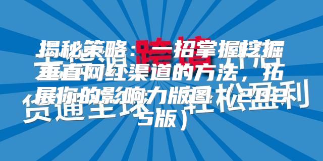 揭秘策略：一招掌握挖掘垂直网红渠道的方法，拓展你的影响力版图2025版