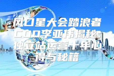 风口星大会踏浪者COO李亚伟揭秘：独立站运营十年心得与秘籍