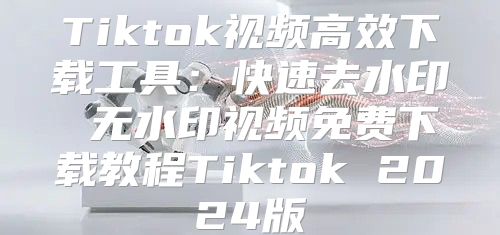 Tiktok视频高效下载工具：快速去水印 无水印视频免费下载教程Tiktok 2025版