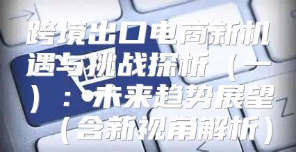 跨境出口电商新机遇与挑战探析一：未来趋势展望含新视角解析