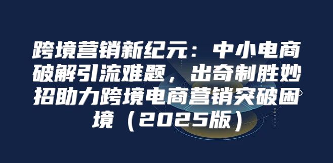 跨境营销新纪元：中小电商破解引流难题，出奇制胜妙招助力跨境电商营销突破困境2025版