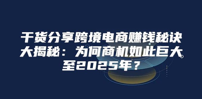 干货分享跨境电商赚钱秘诀大揭秘：为何商机如此巨大至2025年？