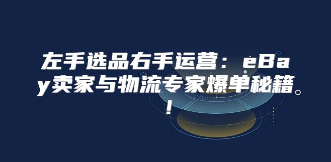 左手选品右手运营：eBay卖家与物流专家爆单秘籍！