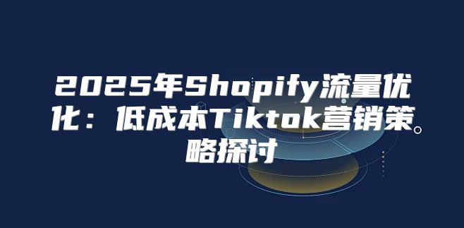2025年Shopify流量优化：低成本Tiktok营销策略探讨