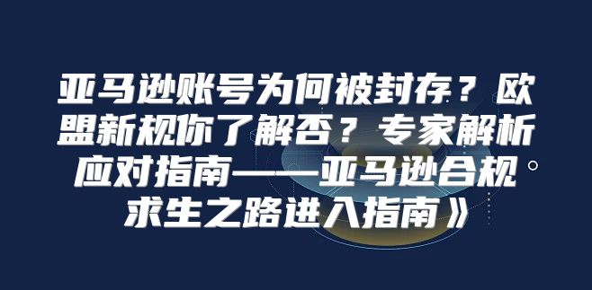 亚马逊账号为何被封存？欧盟新规你了解否？专家解析应对指南——亚马逊合规求生之路进入指南》