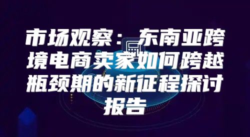 市场观察：东南亚跨境电商卖家如何跨越瓶颈期的新征程探讨报告