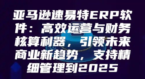 亚马逊速易特ERP软件：高效运营与财务核算利器，引领未来商业新趋势，支持精细管理到2025