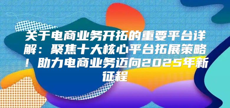 关于电商业务开拓的重要平台详解：聚焦十大核心平台拓展策略！助力电商业务迈向2025年新征程