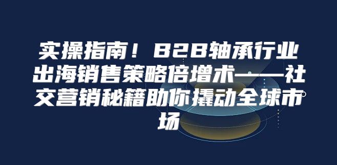 实操指南！B2B轴承行业出海销售策略倍增术——社交营销秘籍助你撬动全球市场