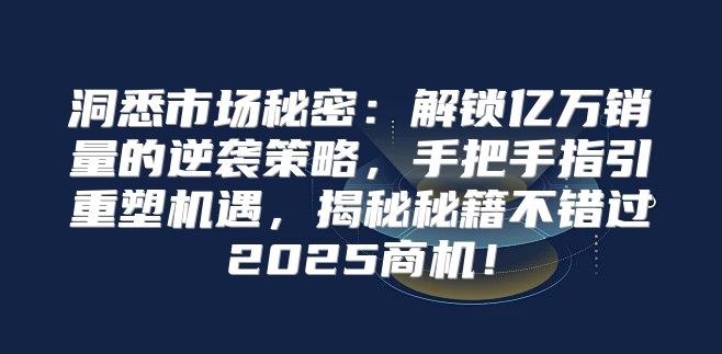 洞悉市场秘密：解锁亿万销量的逆袭策略，手把手指引重塑机遇，揭秘秘籍不错过2025商机！