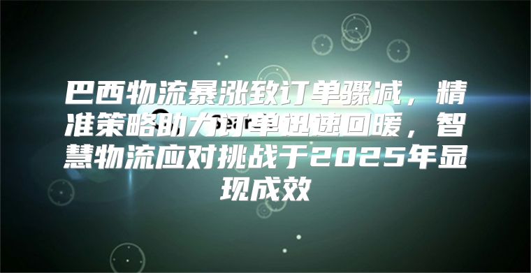 巴西物流暴涨致订单骤减，精准策略助力订单迅速回暖，智慧物流应对挑战于2025年显现成效