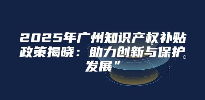 2025年广州知识产权补贴政策揭晓：助力创新与保护发展”