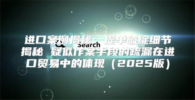进口案例揭秘：提单破绽细节揭秘 疑似作案手段的疏漏在进口贸易中的体现2025版