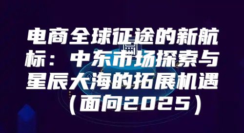 电商全球征途的新航标：中东市场探索与星辰大海的拓展机遇面向2025