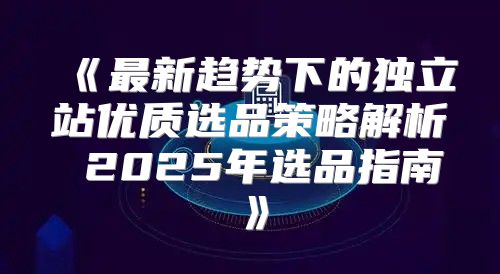 最新趋势下的独立站优质选品策略解析2025年选品指南
