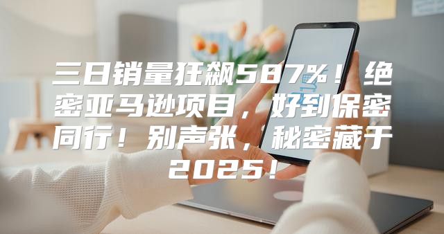 三日销量狂飙587%！绝密亚马逊项目，好到保密同行！别声张，秘密藏于2025！