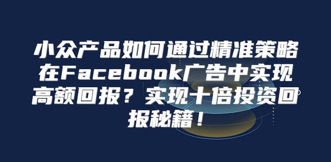 小众产品如何通过精准策略在Facebook广告中实现高额回报？实现十倍投资回报秘籍！