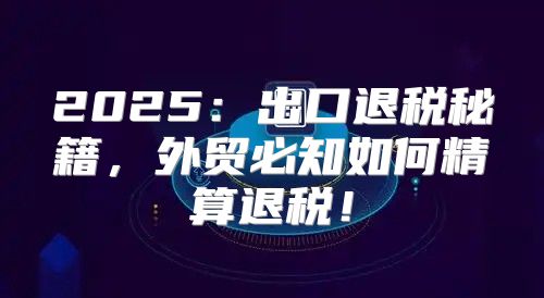 2025出口退税秘籍，外贸必知如何精算退税！