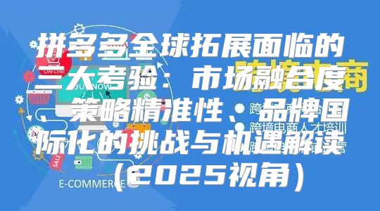 拼多多全球拓展面临的三大考验：市场融合度、策略精准性、品牌国际化的挑战与机遇解读2025视角