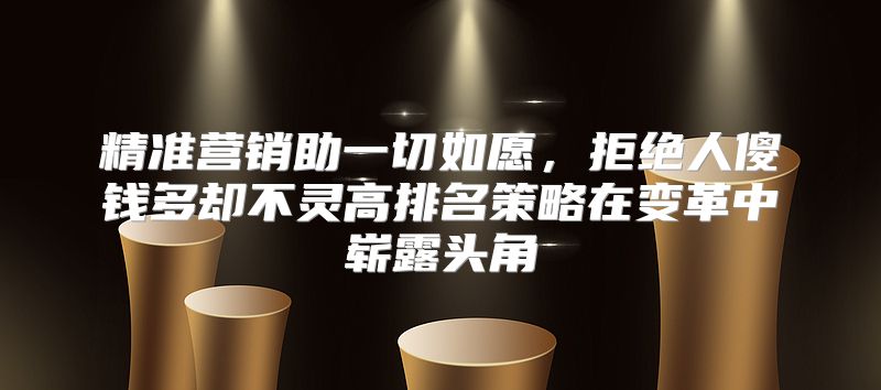 精准营销助一切如愿，拒绝人傻钱多却不灵高排名策略在变革中崭露头角