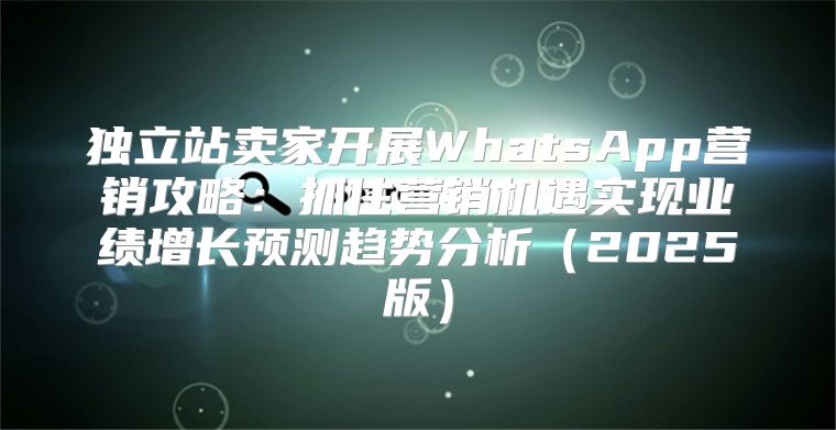 独立站卖家开展WhatsApp营销攻略：抓住营销机遇实现业绩增长预测趋势分析2025版